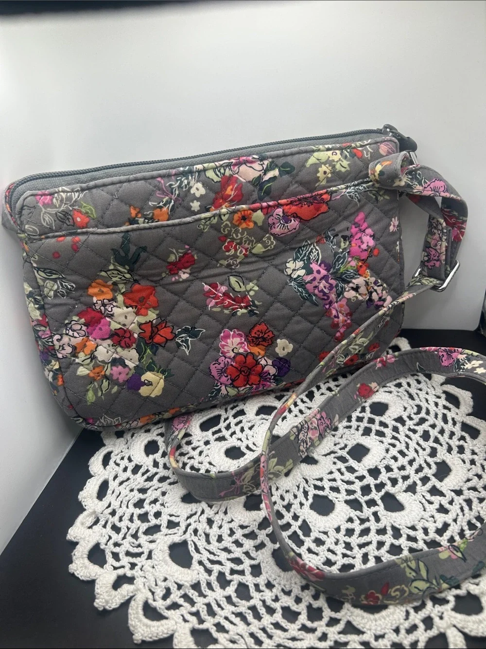 Vera Bradley Gray Quilted Floral Crossbody